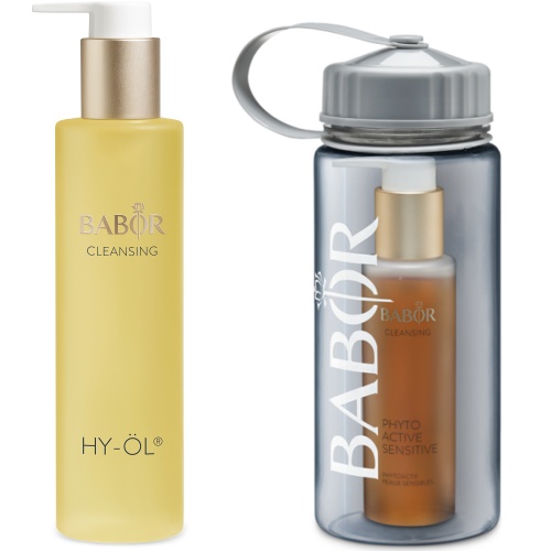 Kalmerend en ontstressend kruidenextract voor het gebruik met HY-ÖL bij een gevoelige huid. Nu in de set met prijsvoordeel en een klein cadeau. Cleansing Set Sensitive met smoothiefles