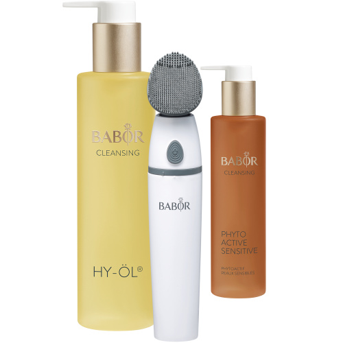 Driedelige reinigingsset bestaande uit HY-ÖL, Phytoactive Sensitive en de Silicone Cleansing Brush voor een geperfectioneerde dieptereiniging. Silicone Cleansing Brush Set - Sensitive